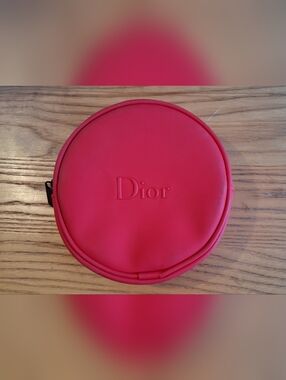 EUC Dior Beauty Red Circular Cosmetic Makeup Travel Coin Pouch Bag